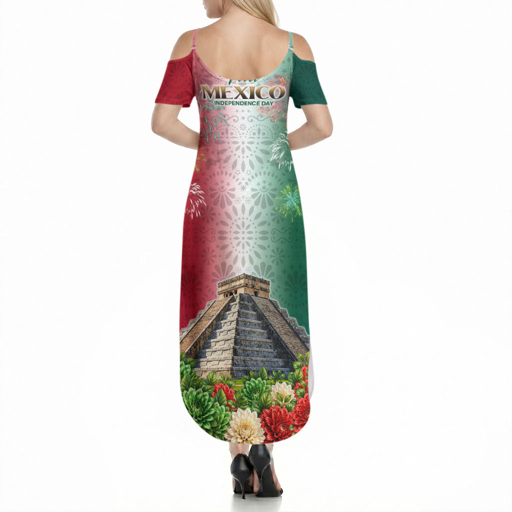 Viva Mexico Independence Day Summer Maxi Dress Sombrero Jaguar Mayan Pyramid Fireworks