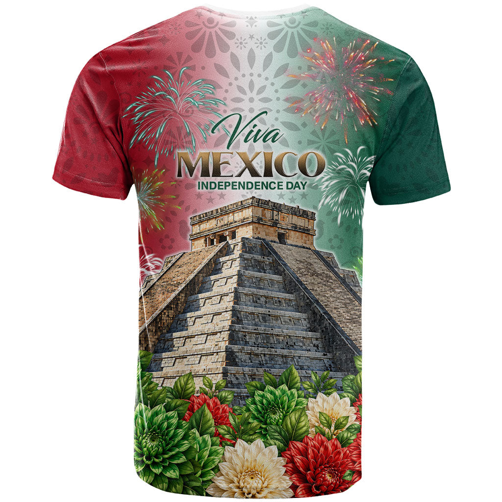 Viva Mexico Independence Day T Shirt Sombrero Jaguar Mayan Pyramid Fireworks