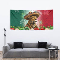 Viva Mexico Independence Day Tapestry Sombrero Jaguar Mayan Pyramid Fireworks