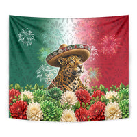 Viva Mexico Independence Day Tapestry Sombrero Jaguar Mayan Pyramid Fireworks