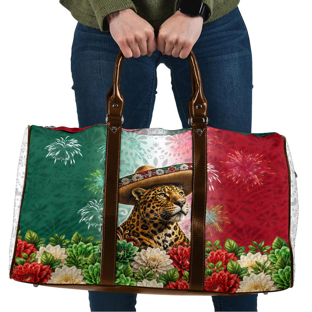 Viva Mexico Independence Day Travel Bag Sombrero Jaguar Mayan Pyramid Fireworks