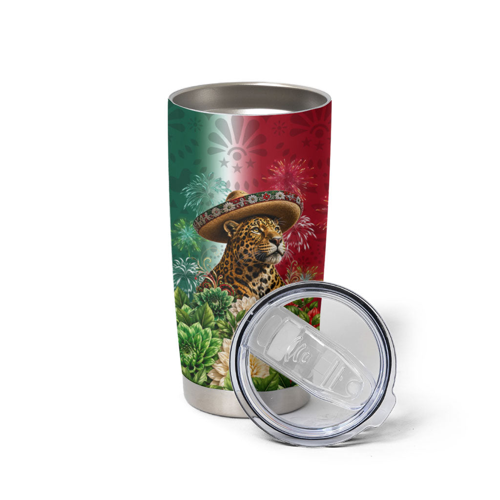 Viva Mexico Independence Day Tumbler Cup Sombrero Jaguar Mayan Pyramid Fireworks