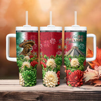 Viva Mexico Independence Day Tumbler With Handle Sombrero Jaguar Mayan Pyramid Fireworks