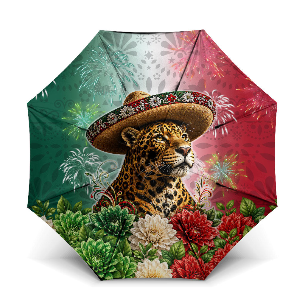 Viva Mexico Independence Day Umbrella Sombrero Jaguar Mayan Pyramid Fireworks