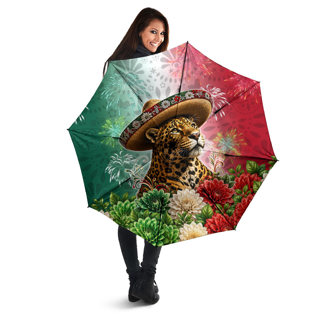 Viva Mexico Independence Day Umbrella Sombrero Jaguar Mayan Pyramid Fireworks