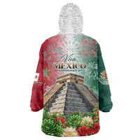 Viva Mexico Independence Day Wearable Blanket Hoodie Sombrero Jaguar Mayan Pyramid Fireworks
