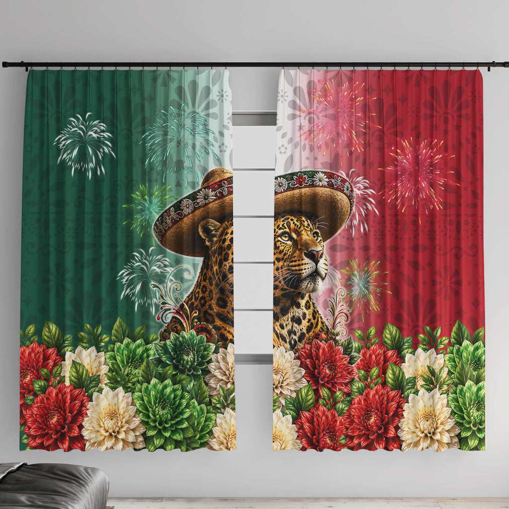 Viva Mexico Independence Day Window Curtain Sombrero Jaguar Mayan Pyramid Fireworks