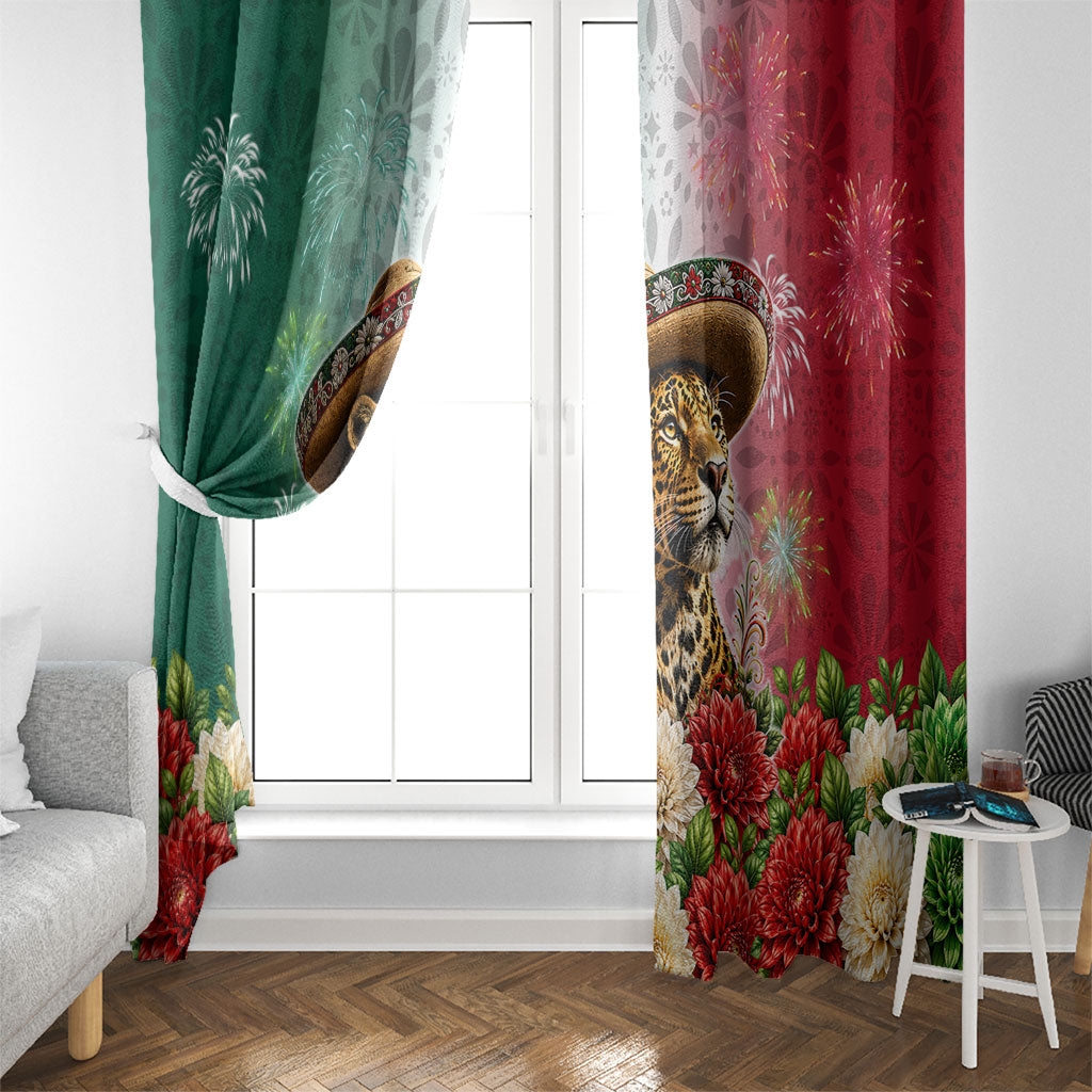 Viva Mexico Independence Day Window Curtain Sombrero Jaguar Mayan Pyramid Fireworks