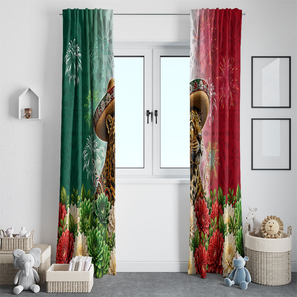 Viva Mexico Independence Day Window Curtain Sombrero Jaguar Mayan Pyramid Fireworks