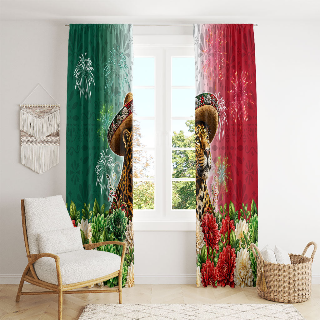 Viva Mexico Independence Day Window Curtain Sombrero Jaguar Mayan Pyramid Fireworks