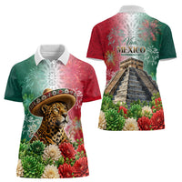 Viva Mexico Independence Day Women Polo Shirt Sombrero Jaguar Mayan Pyramid Fireworks