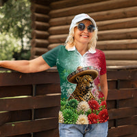 Viva Mexico Independence Day Women Polo Shirt Sombrero Jaguar Mayan Pyramid Fireworks