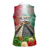 Viva Mexico Independence Day Women Sleeveless Polo Shirt Sombrero Jaguar Mayan Pyramid Fireworks