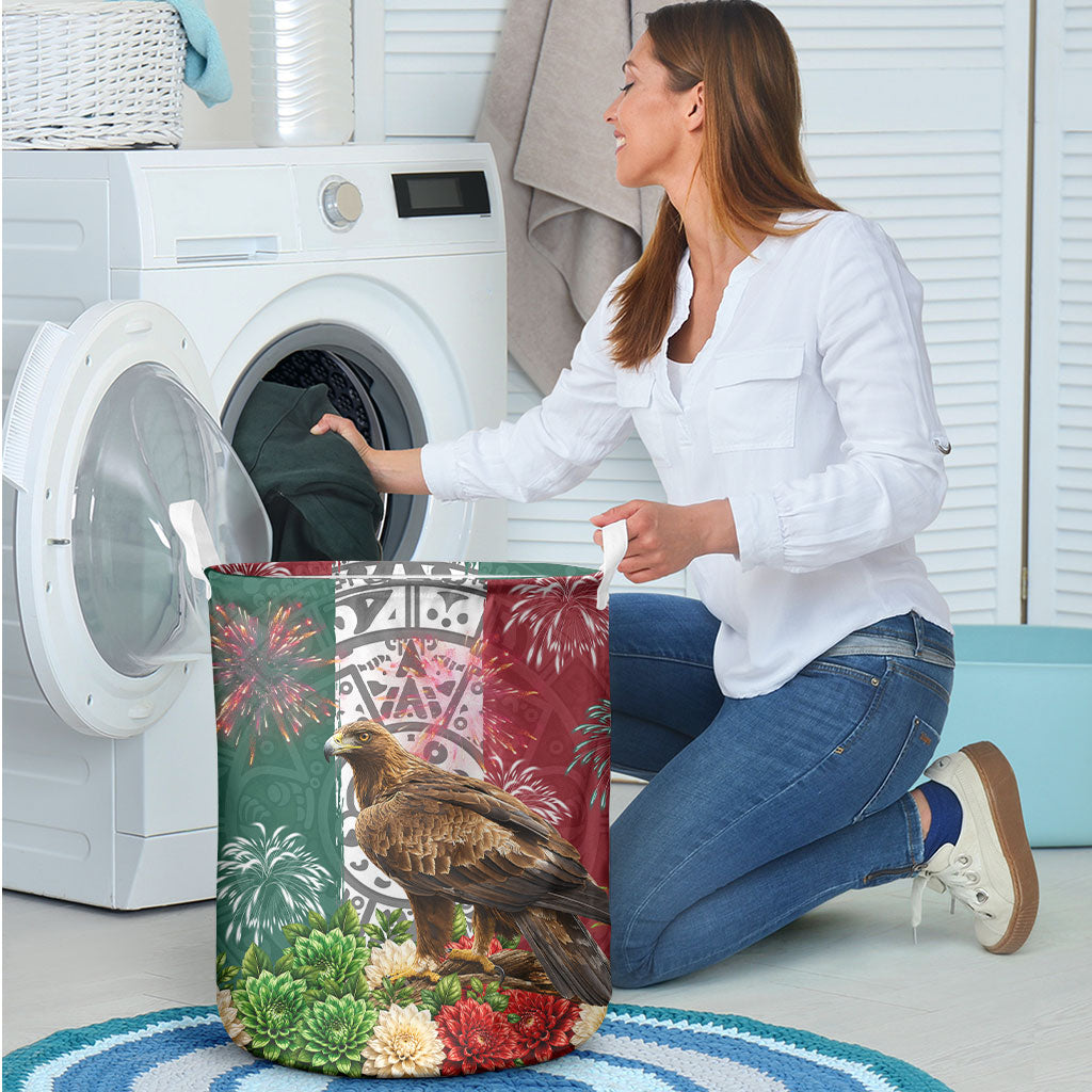 Viva Mexico Independence Day Laundry Basket Golden Eagle Angel Aztec Pattern