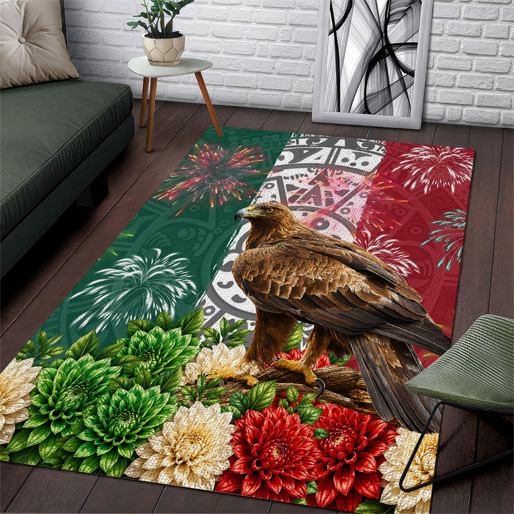 Viva Mexico Independence Day Area Rug Golden Eagle Angel Aztec Pattern