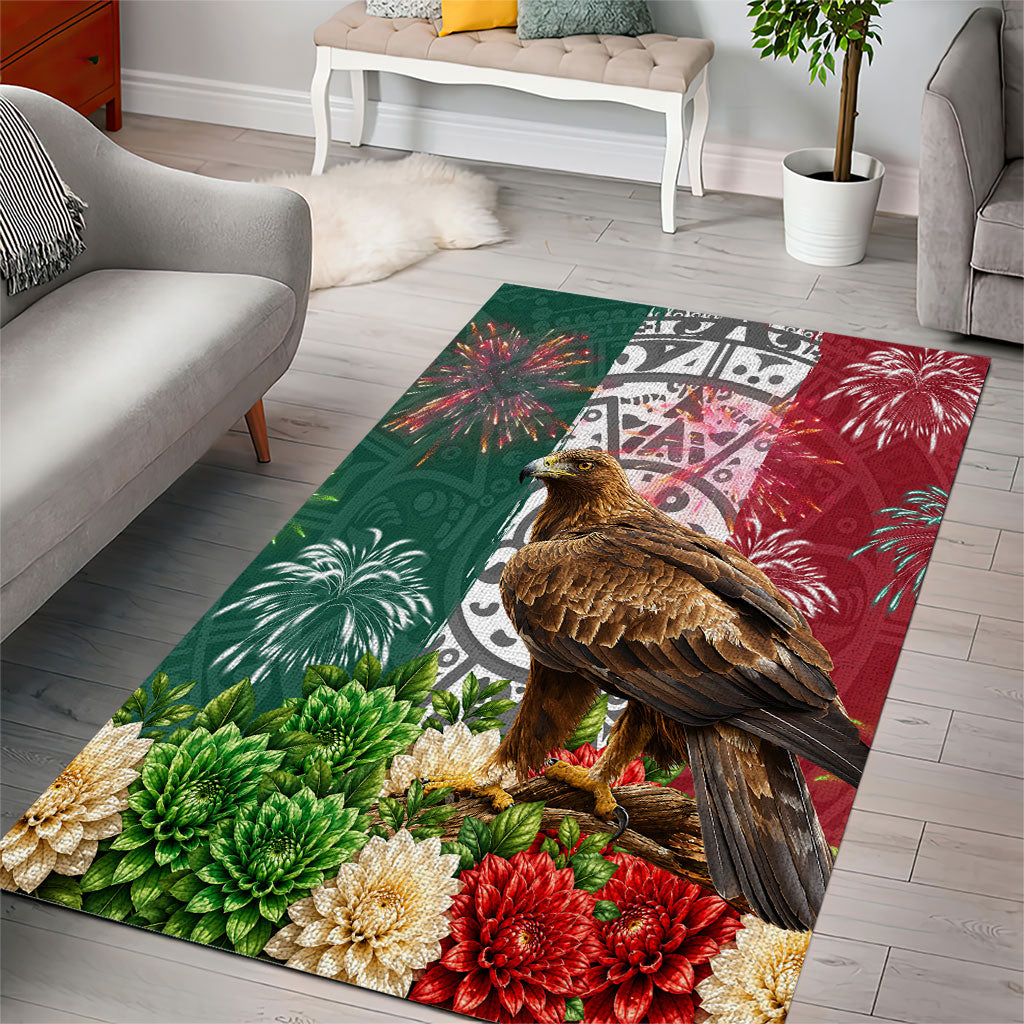 Viva Mexico Independence Day Area Rug Golden Eagle Angel Aztec Pattern
