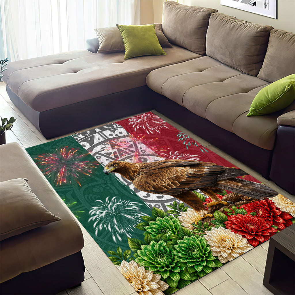Viva Mexico Independence Day Area Rug Golden Eagle Angel Aztec Pattern