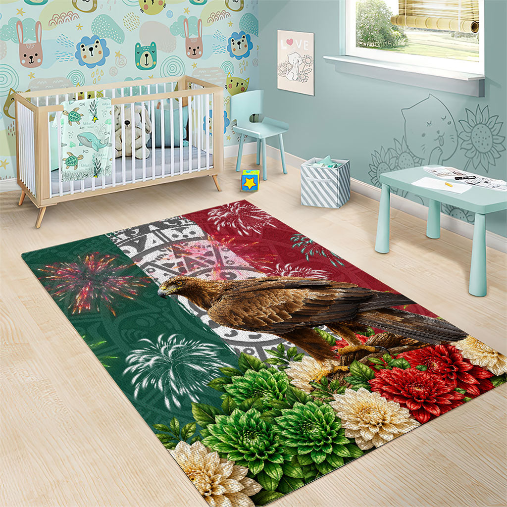 Viva Mexico Independence Day Area Rug Golden Eagle Angel Aztec Pattern