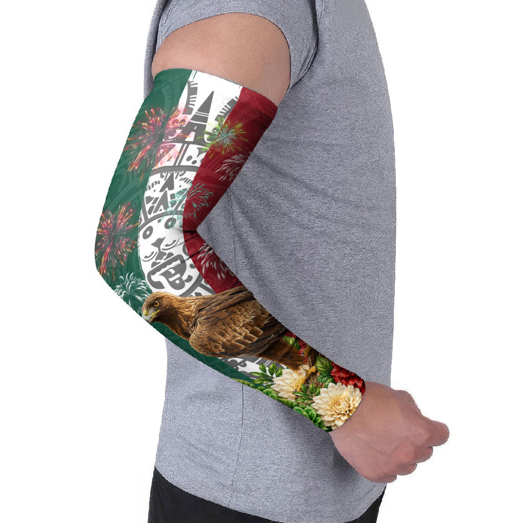 Viva Mexico Independence Day Arm Sleeves Golden Eagle Angel Aztec Pattern