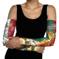 Viva Mexico Independence Day Arm Sleeves Golden Eagle Angel Aztec Pattern