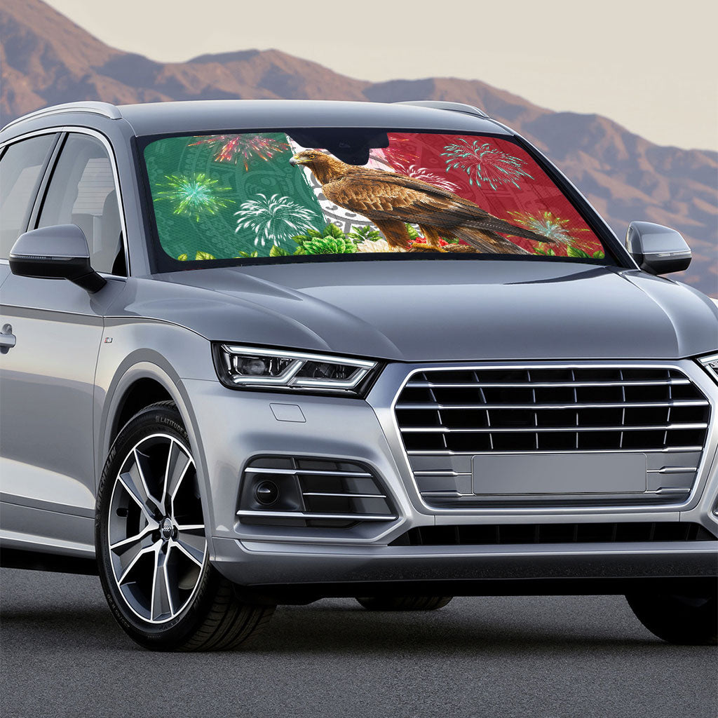 Viva Mexico Independence Day Auto Sun Shade Golden Eagle Angel Aztec Pattern