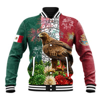 Viva Mexico Independence Day Baseball Jacket Golden Eagle Angel Aztec Pattern