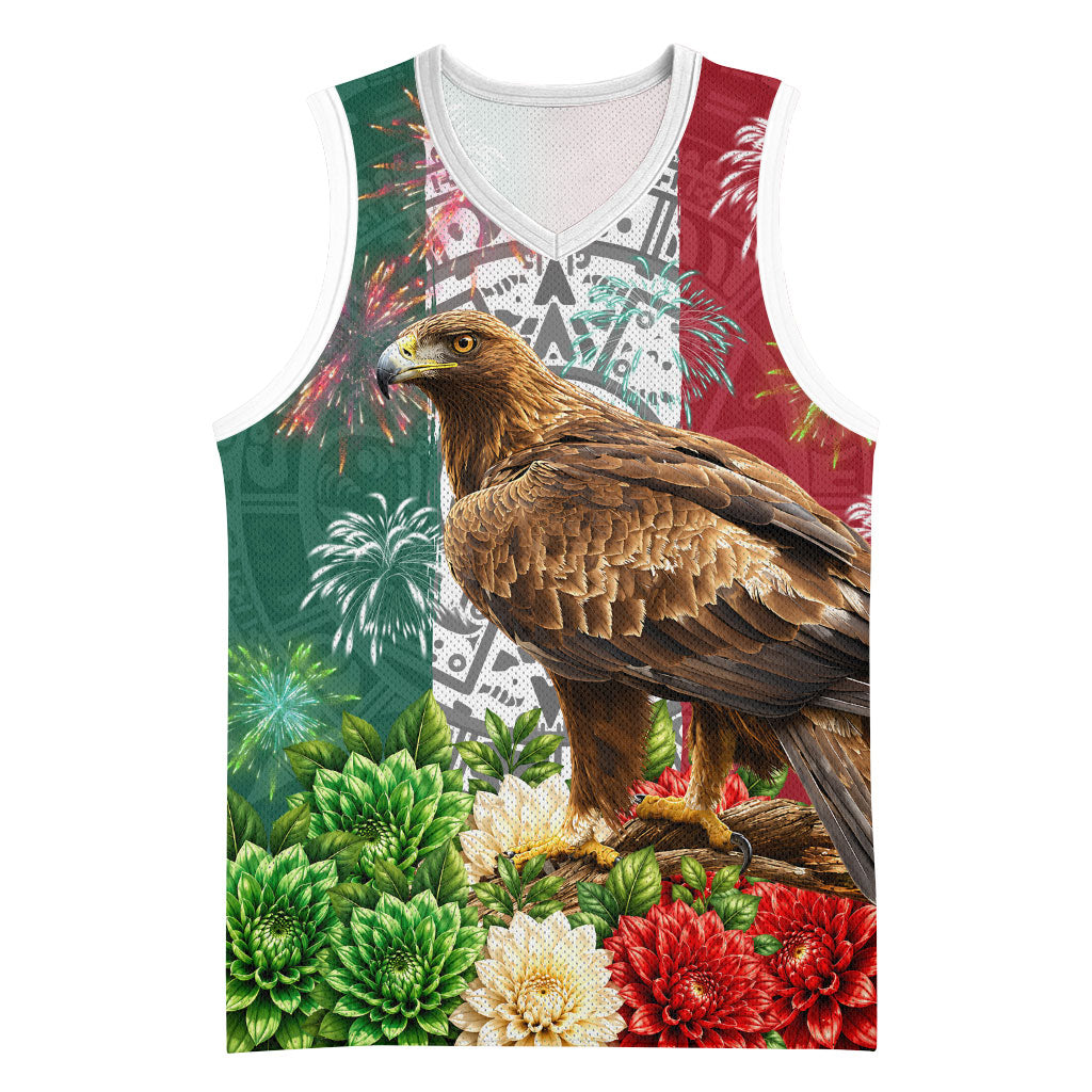 Viva Mexico Independence Day Basketball Jersey Golden Eagle Angel Aztec Pattern