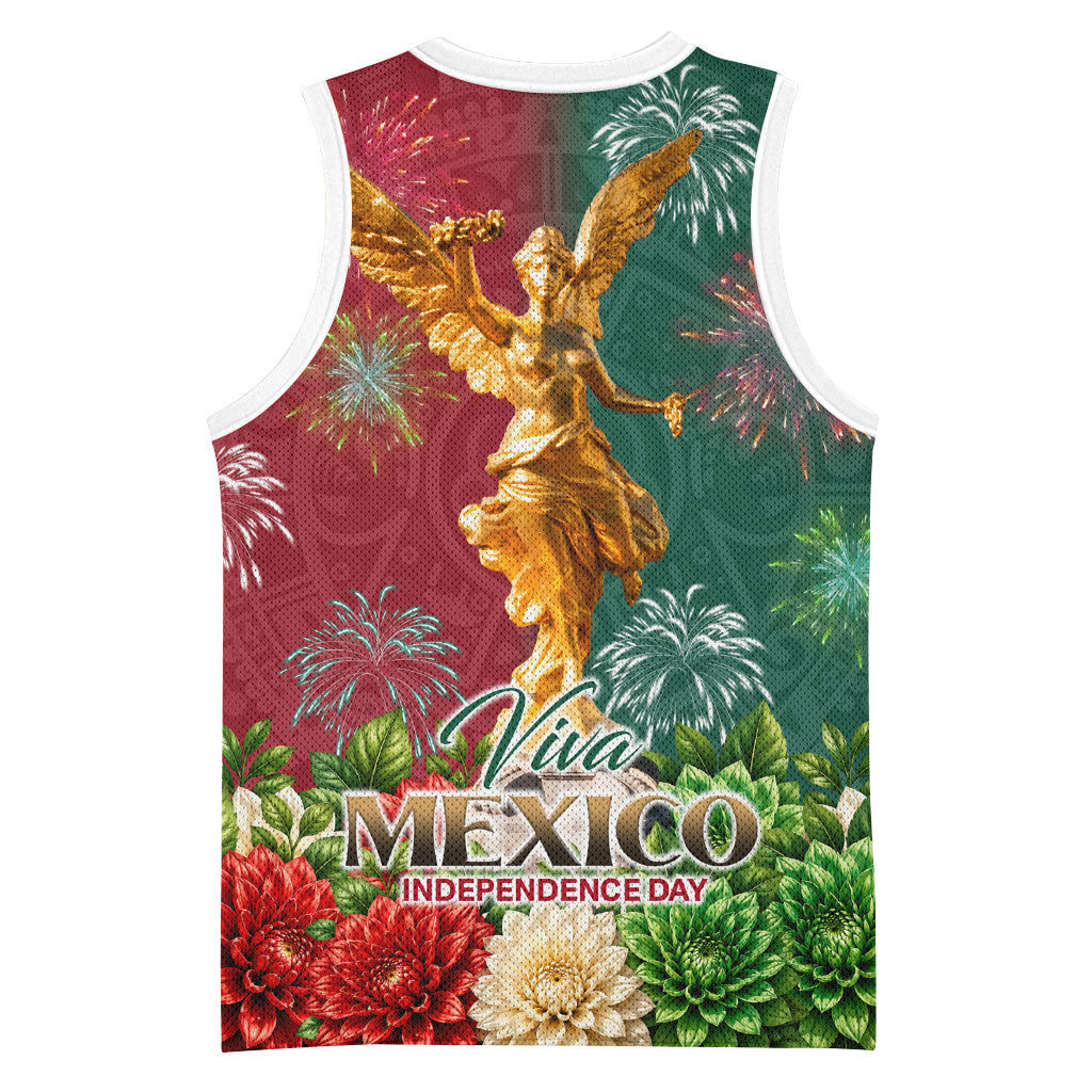 Viva Mexico Independence Day Basketball Jersey Golden Eagle Angel Aztec Pattern