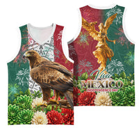 Viva Mexico Independence Day Basketball Jersey Golden Eagle Angel Aztec Pattern