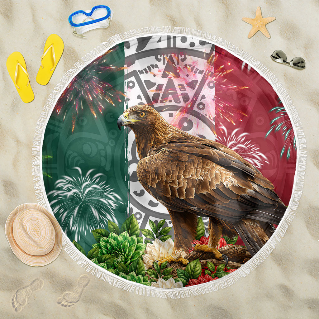 Viva Mexico Independence Day Beach Blanket Golden Eagle Angel Aztec Pattern