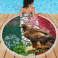 Viva Mexico Independence Day Beach Blanket Golden Eagle Angel Aztec Pattern
