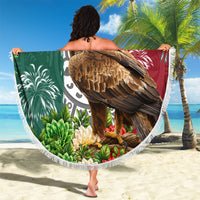 Viva Mexico Independence Day Beach Blanket Golden Eagle Angel Aztec Pattern