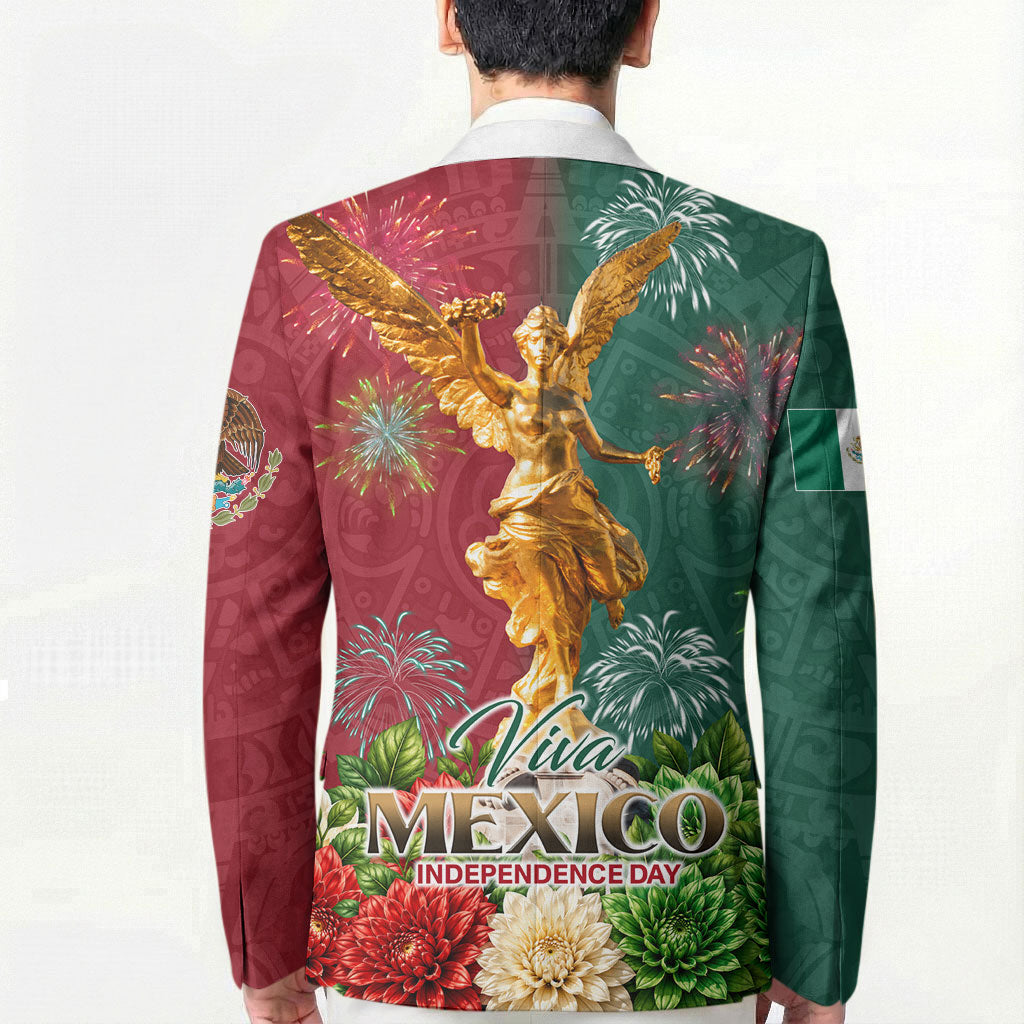 Viva Mexico Independence Day Blazer Golden Eagle Angel Aztec Pattern