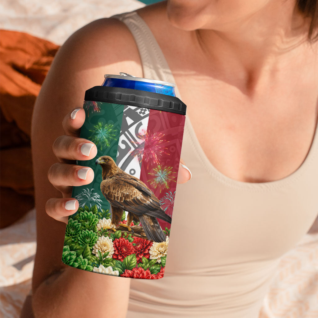 Viva Mexico Independence Day 4 in 1 Can Cooler Tumbler Golden Eagle Angel Aztec Pattern