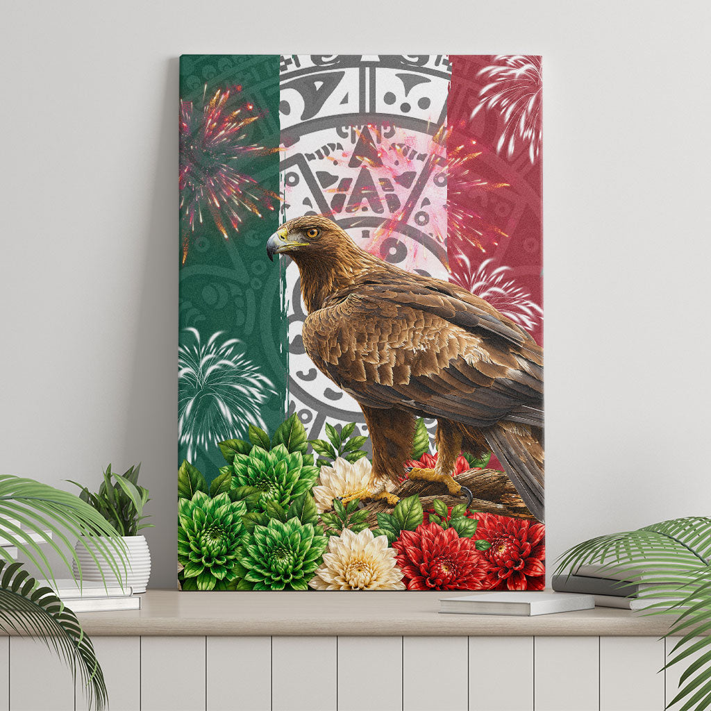 Viva Mexico Independence Day Canvas Wall Art Golden Eagle Angel Aztec Pattern
