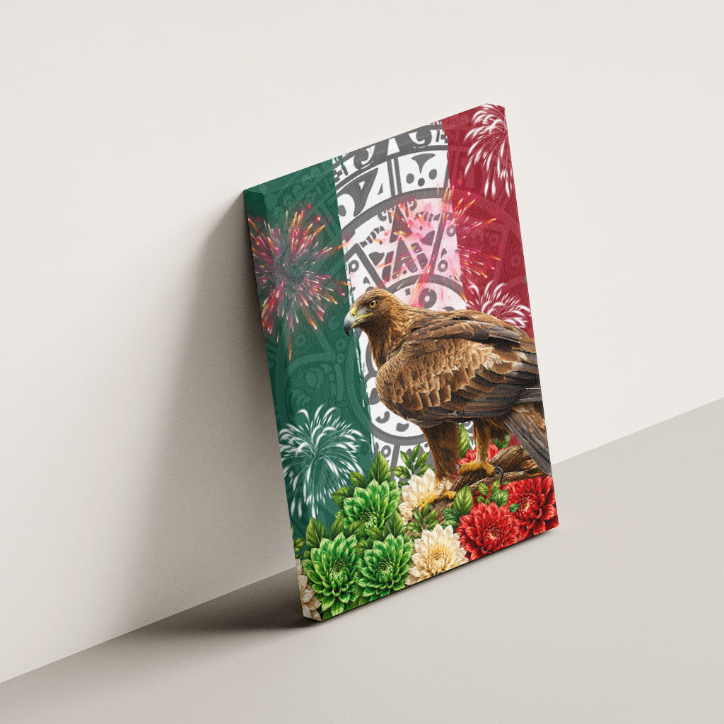 Viva Mexico Independence Day Canvas Wall Art Golden Eagle Angel Aztec Pattern