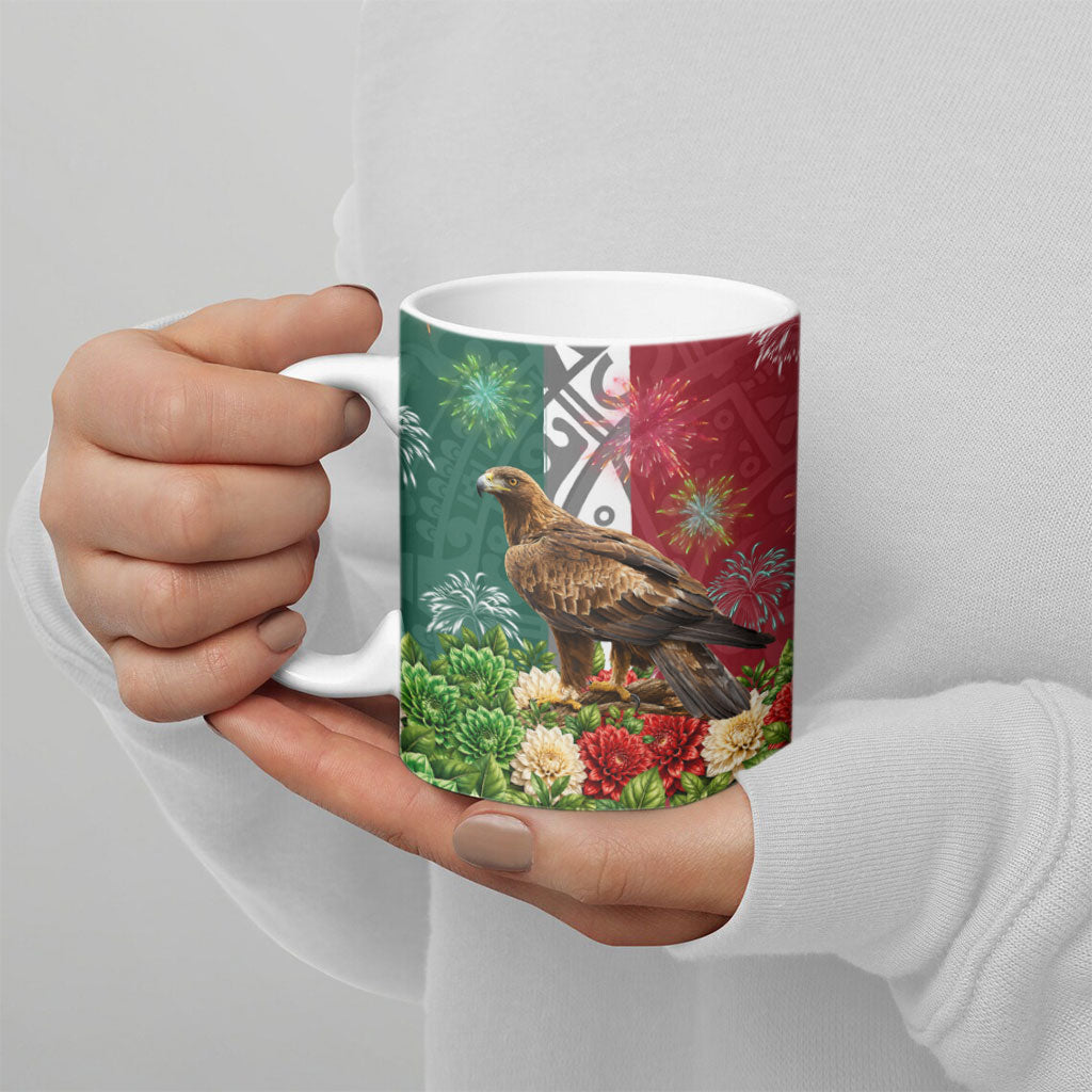 Viva Mexico Independence Day Ceramic Mug Golden Eagle Angel Aztec Pattern