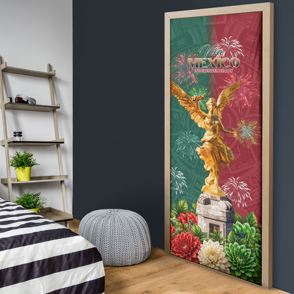 Viva Mexico Independence Day Door Cover Golden Eagle Angel Aztec Pattern