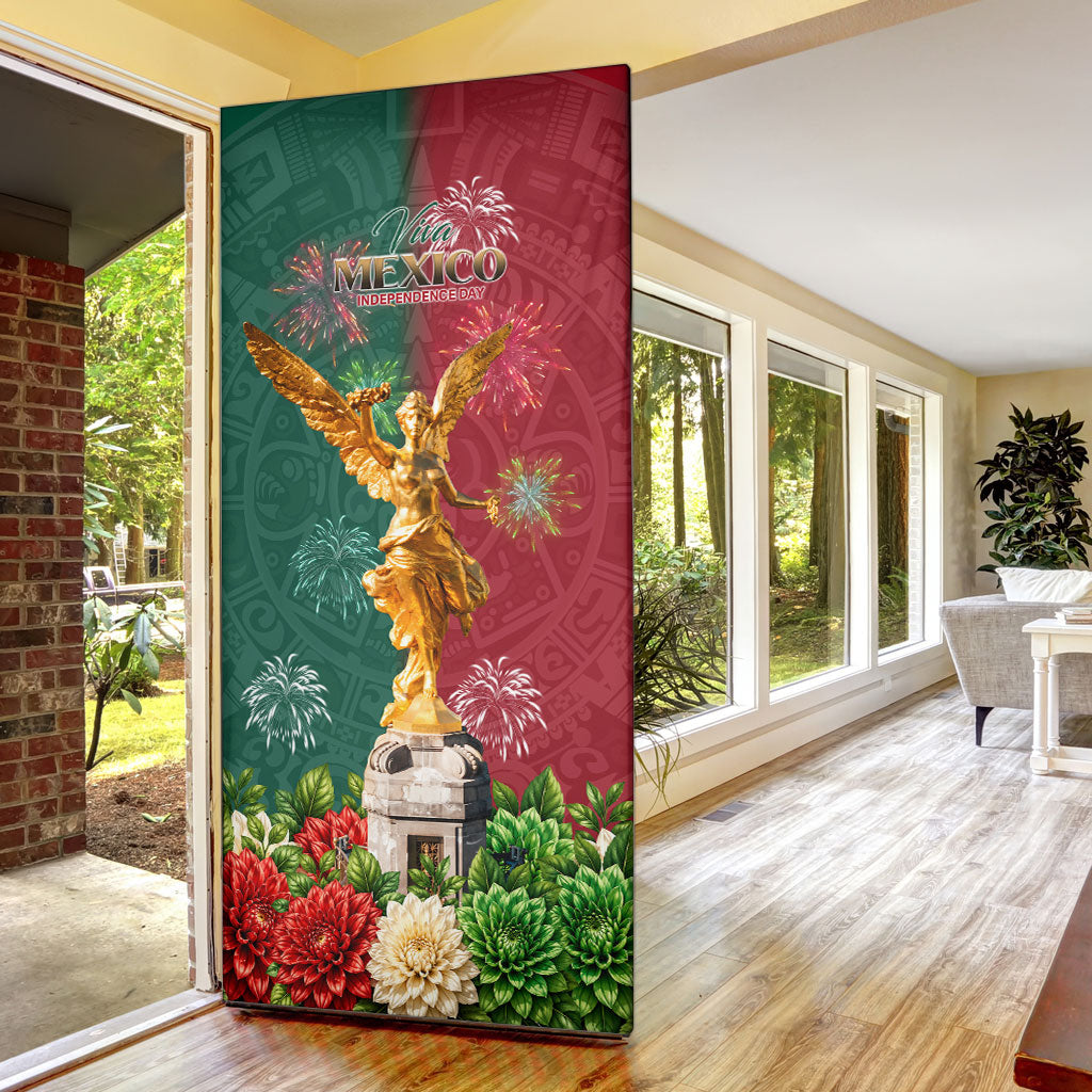 Viva Mexico Independence Day Door Cover Golden Eagle Angel Aztec Pattern