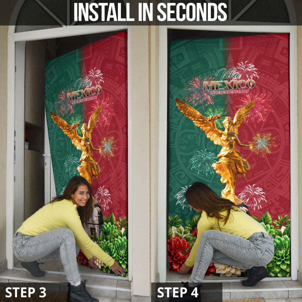 Viva Mexico Independence Day Door Cover Golden Eagle Angel Aztec Pattern