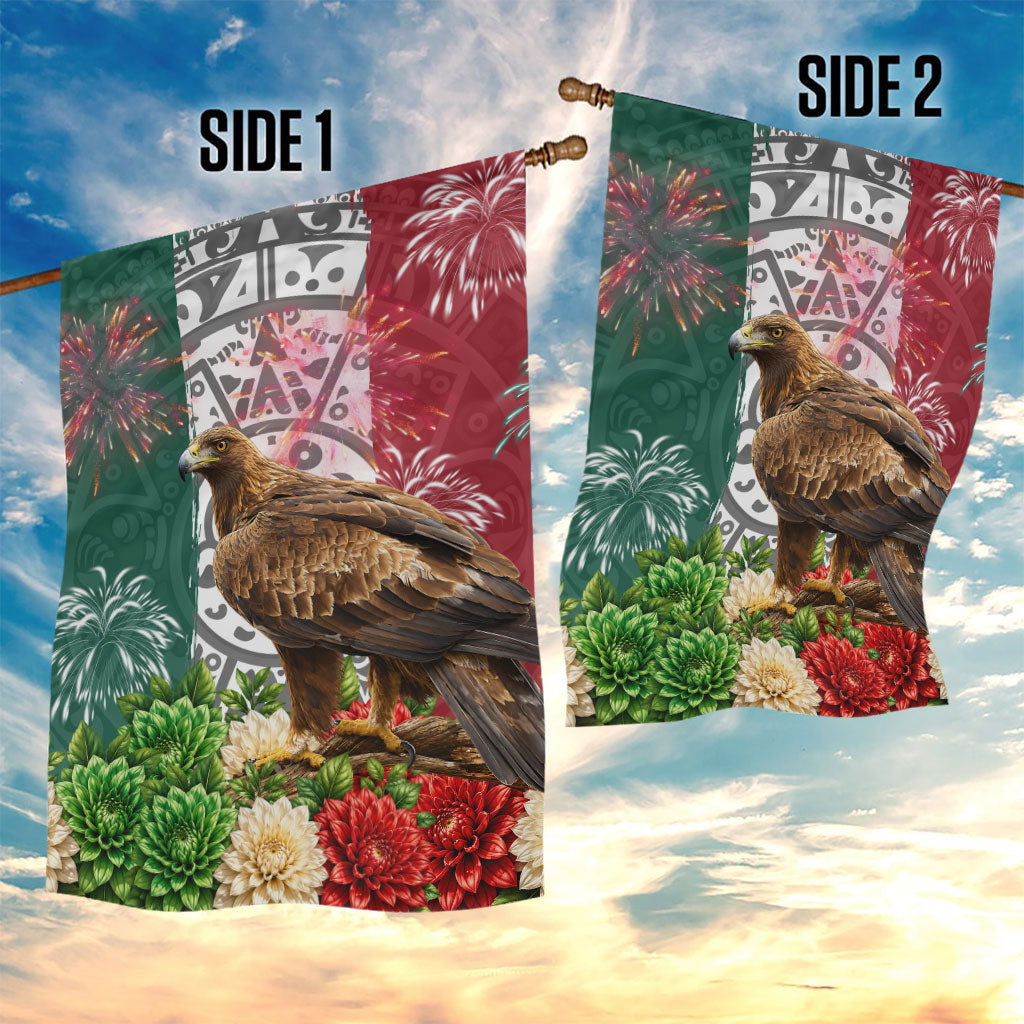 Viva Mexico Independence Day Garden Flag Golden Eagle Angel Aztec Pattern
