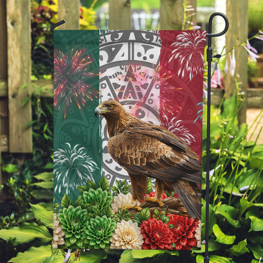 Viva Mexico Independence Day Garden Flag Golden Eagle Angel Aztec Pattern