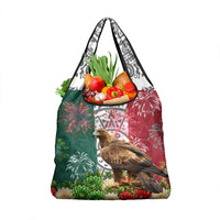 Viva Mexico Independence Day Grocery Bag Golden Eagle Angel Aztec Pattern