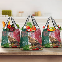 Viva Mexico Independence Day Grocery Bag Golden Eagle Angel Aztec Pattern