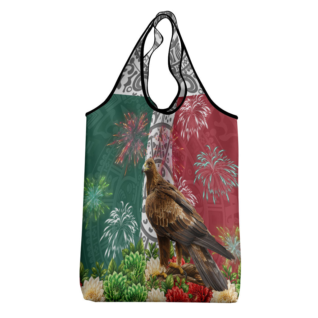 Viva Mexico Independence Day Grocery Bag Golden Eagle Angel Aztec Pattern