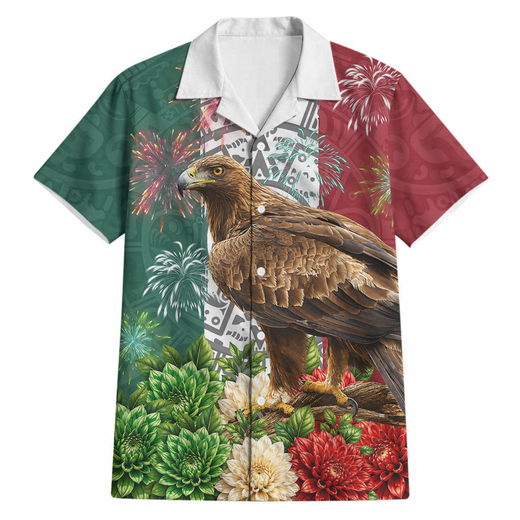 Viva Mexico Independence Day Hawaiian Shirt Golden Eagle Angel Aztec Pattern