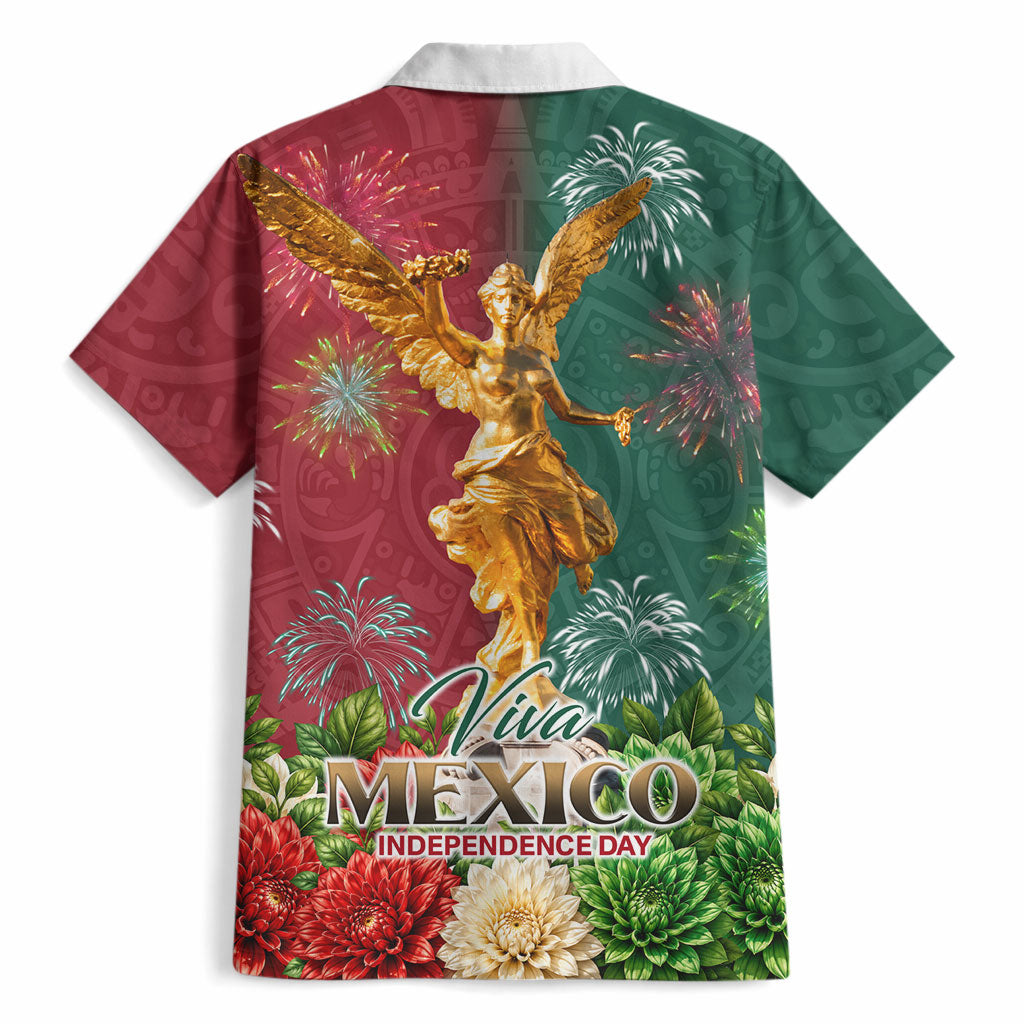 Viva Mexico Independence Day Hawaiian Shirt Golden Eagle Angel Aztec Pattern