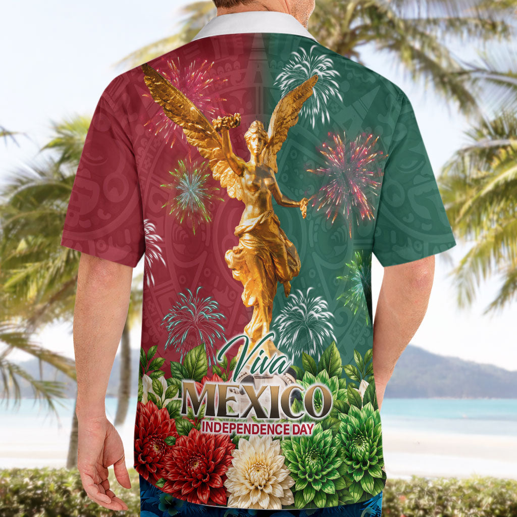 Viva Mexico Independence Day Hawaiian Shirt Golden Eagle Angel Aztec Pattern