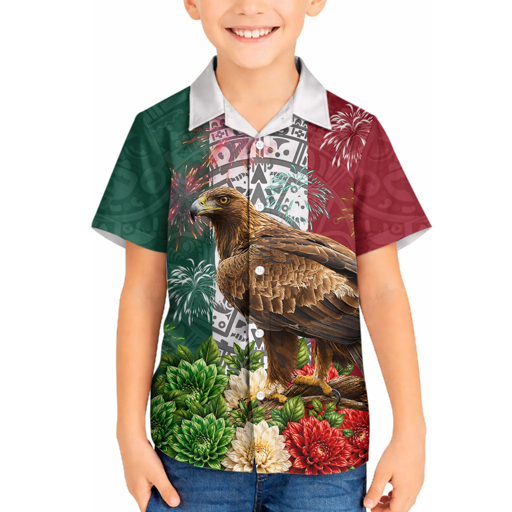 Viva Mexico Independence Day Hawaiian Shirt Golden Eagle Angel Aztec Pattern