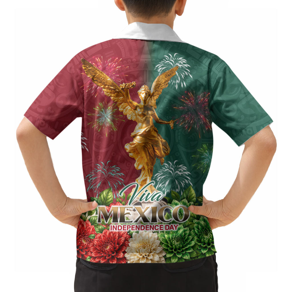 Viva Mexico Independence Day Hawaiian Shirt Golden Eagle Angel Aztec Pattern